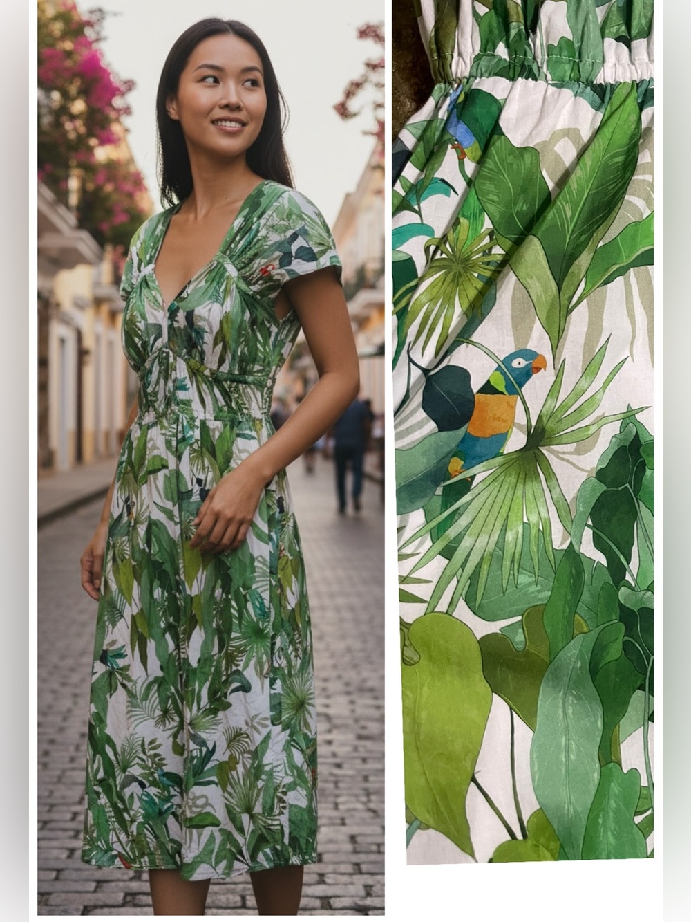 Antonio Melani Victoria Palm Tropical birds maxi midi dress Poplin size 0